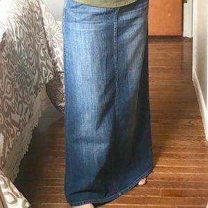 Long, dark, Maurice’s denim skirt.